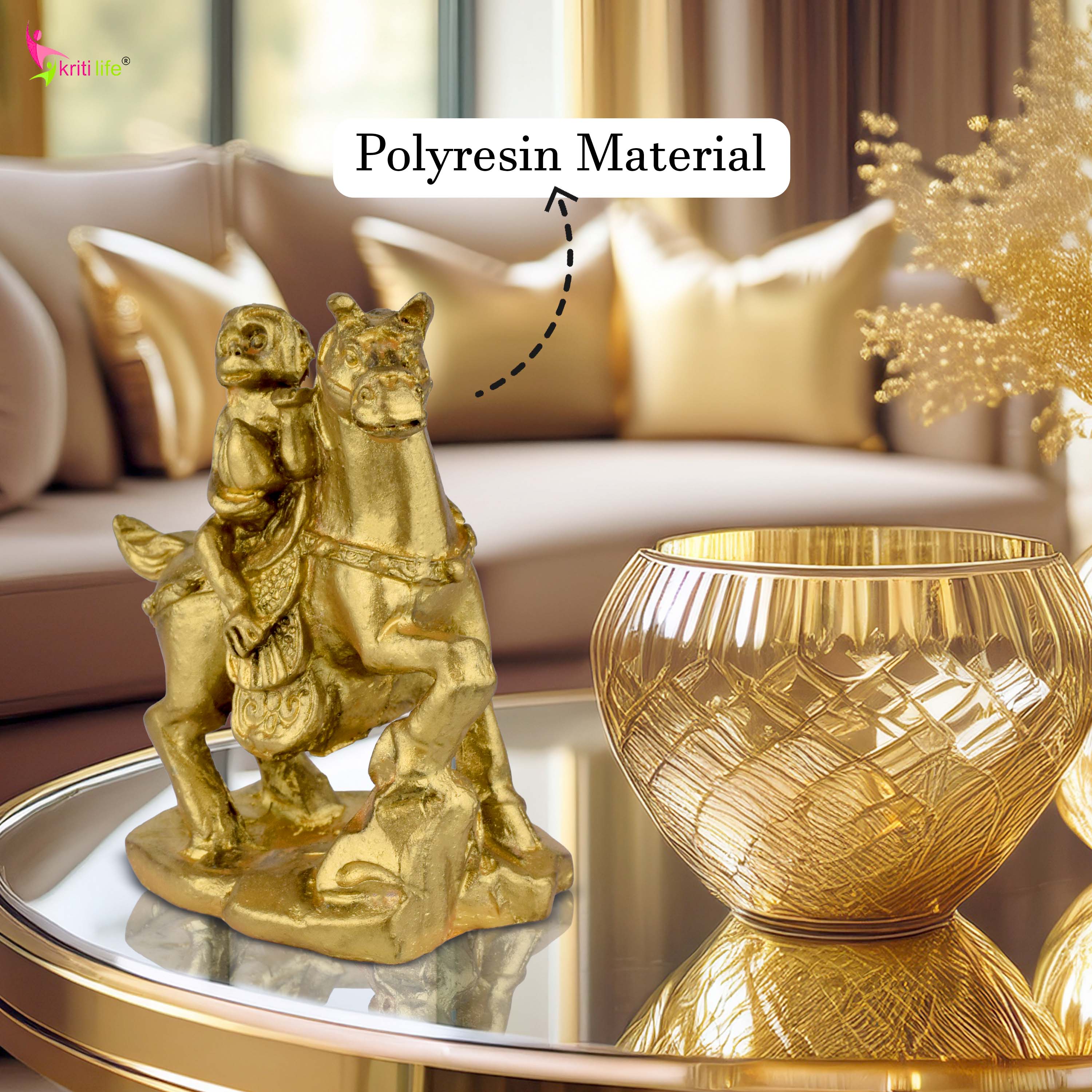 Feng Shui Golden Monkey on Horse Idol – Career Growth, Recognition & Promotion Symbol- 3 inches