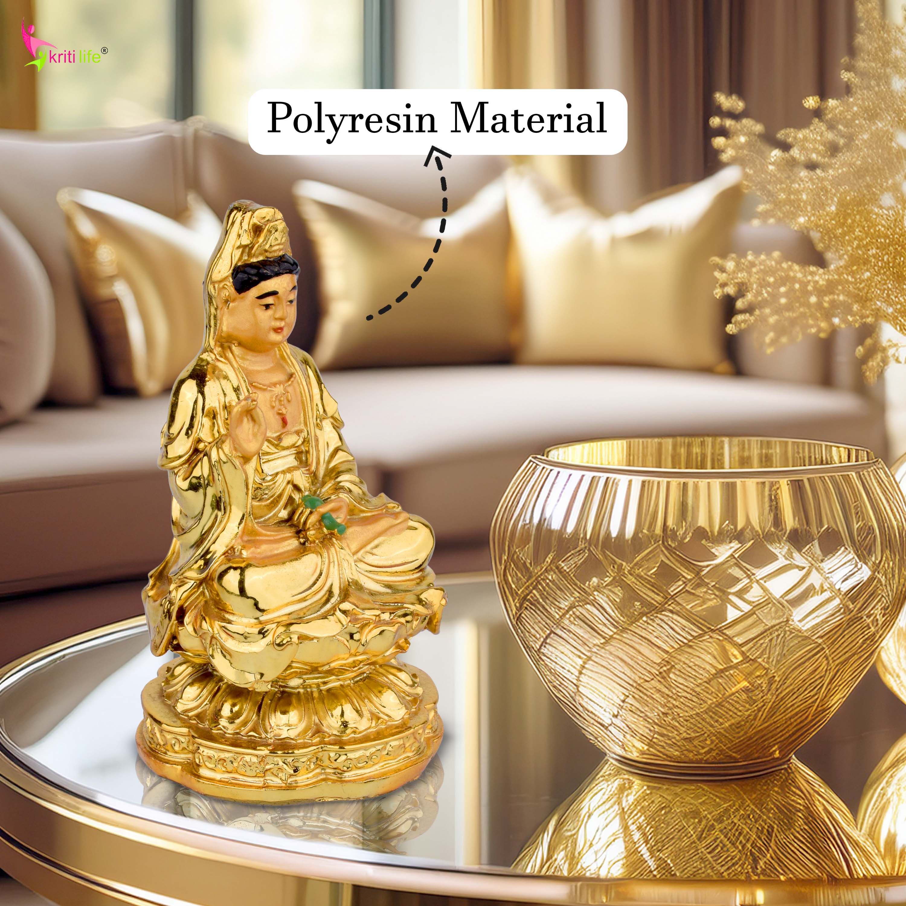 Feng Shui Mother Kwan Yin Idol – Goddess of Mercy for Peace, Healing & Spiritual Growth- 4  inches