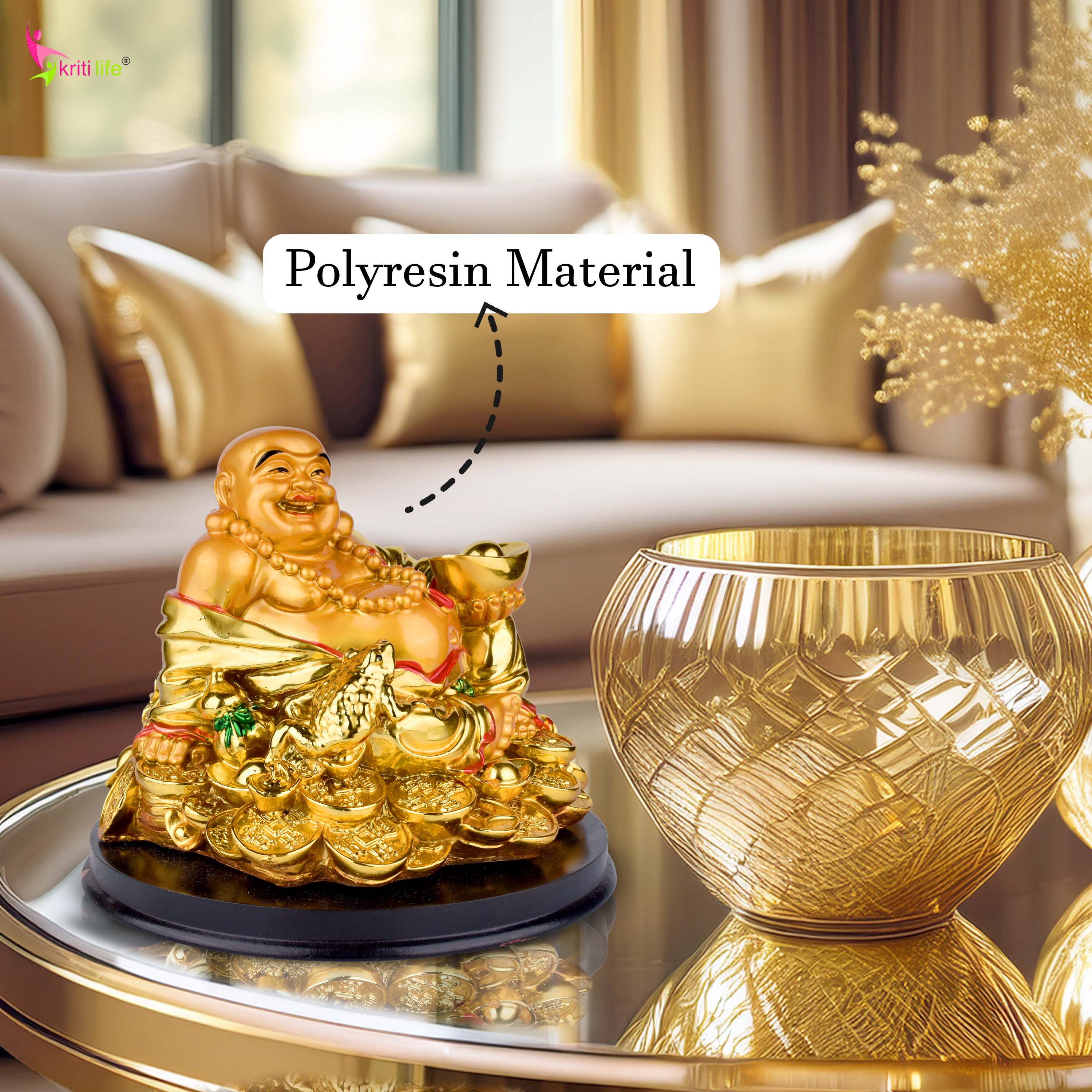 Feng Shui Laughing Buddha Idol with Wealth Bowl – Symbol of Joy, Wealth & Positivity- 8 inches