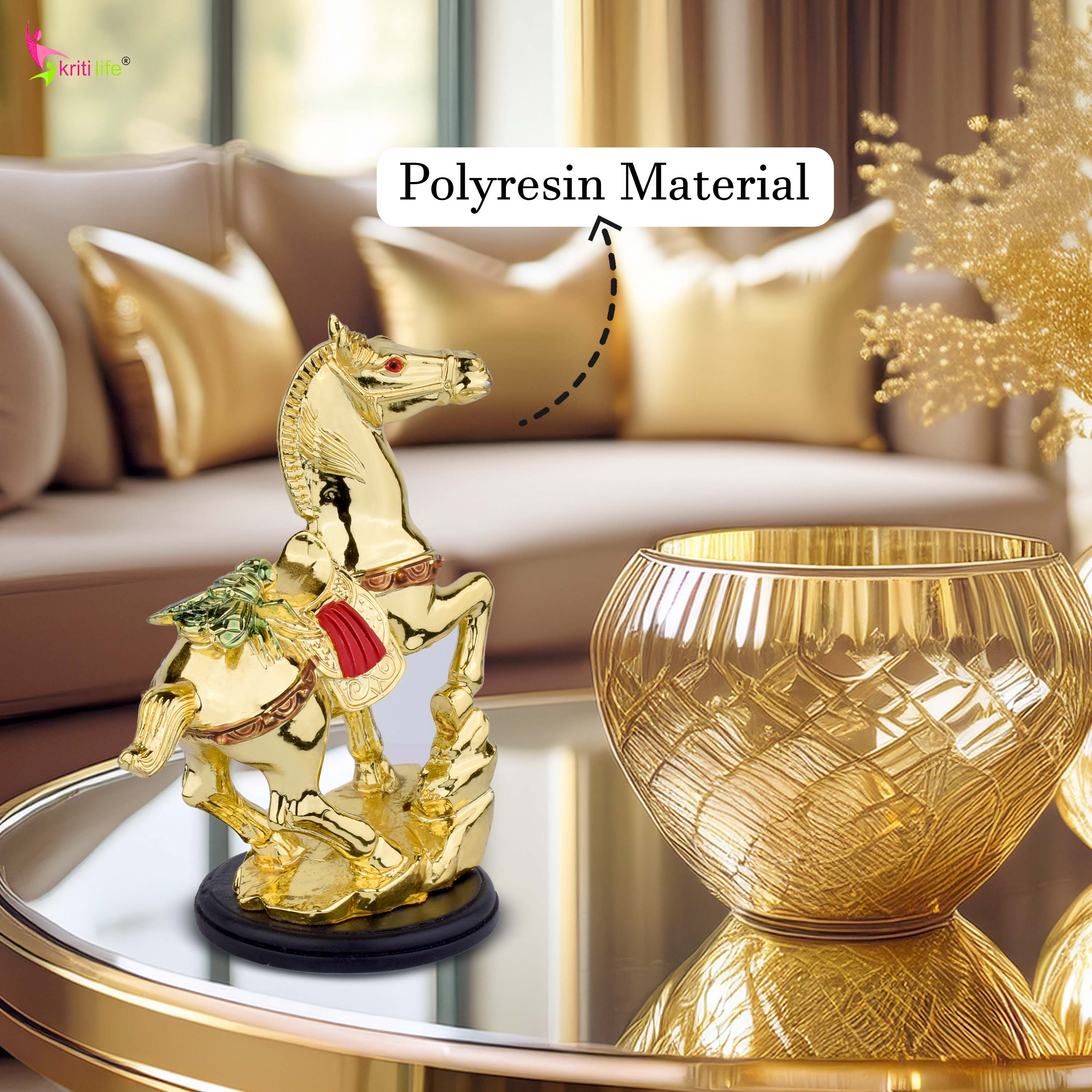 Feng Shui Flying Horse Idol – Career Growth, Fame & Promotions | Premium Golden Polyresin Figurine- 4 inches