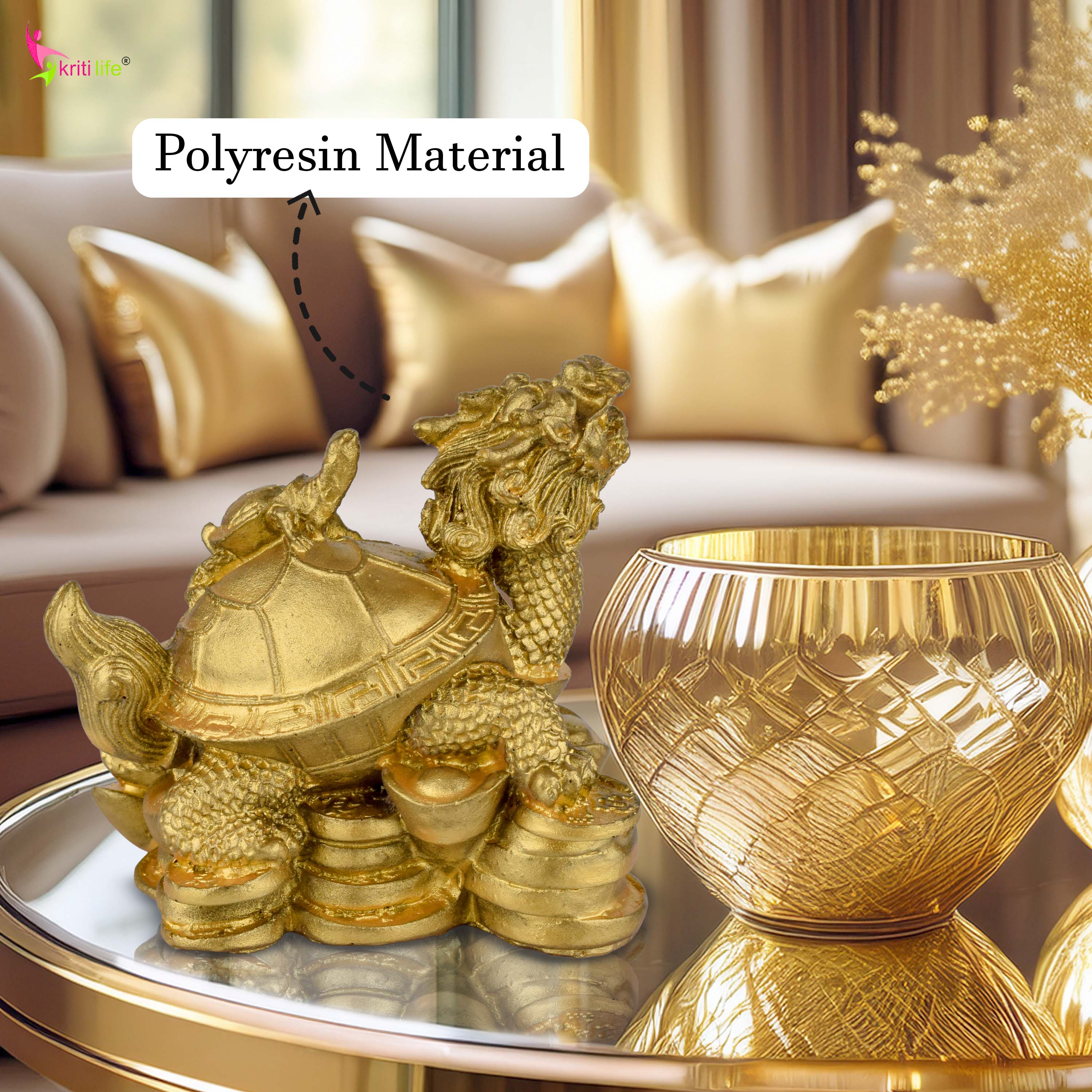 Feng Shui Dragon Baby Tortoise Idol for Career Growth & Family Longevity- 3.5 inches