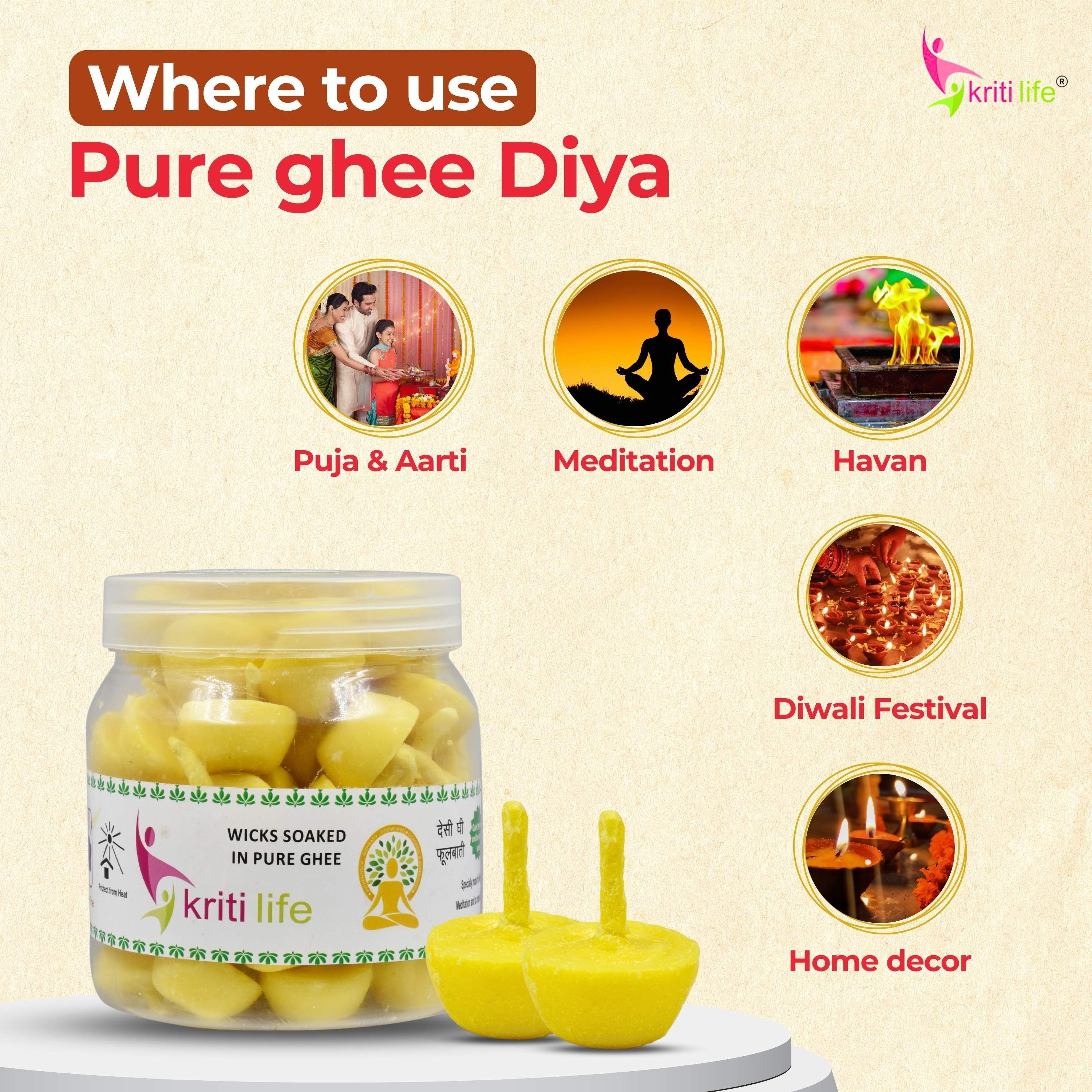 Kriti Life Ghee Jyot Batti 100 Pcs Pure &amp; Long-Lasting for Puja