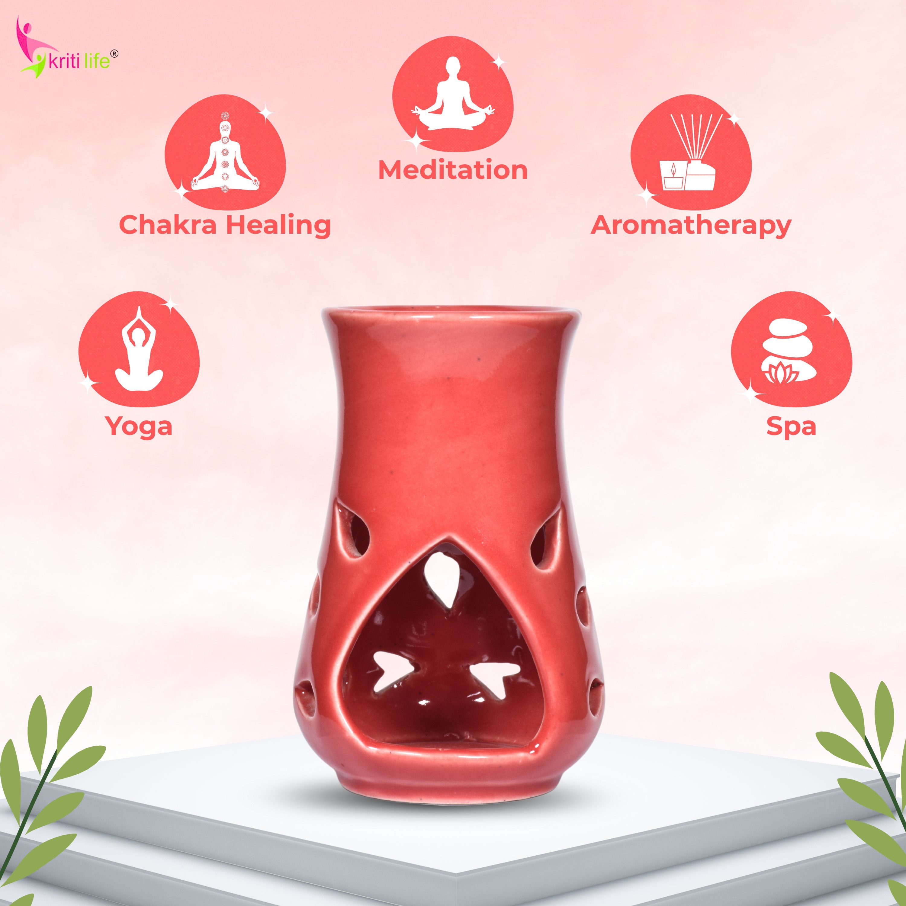 Red Ceramic Aroma Oil Burner for Essential Oils & Camphor-5 inches (5669145)