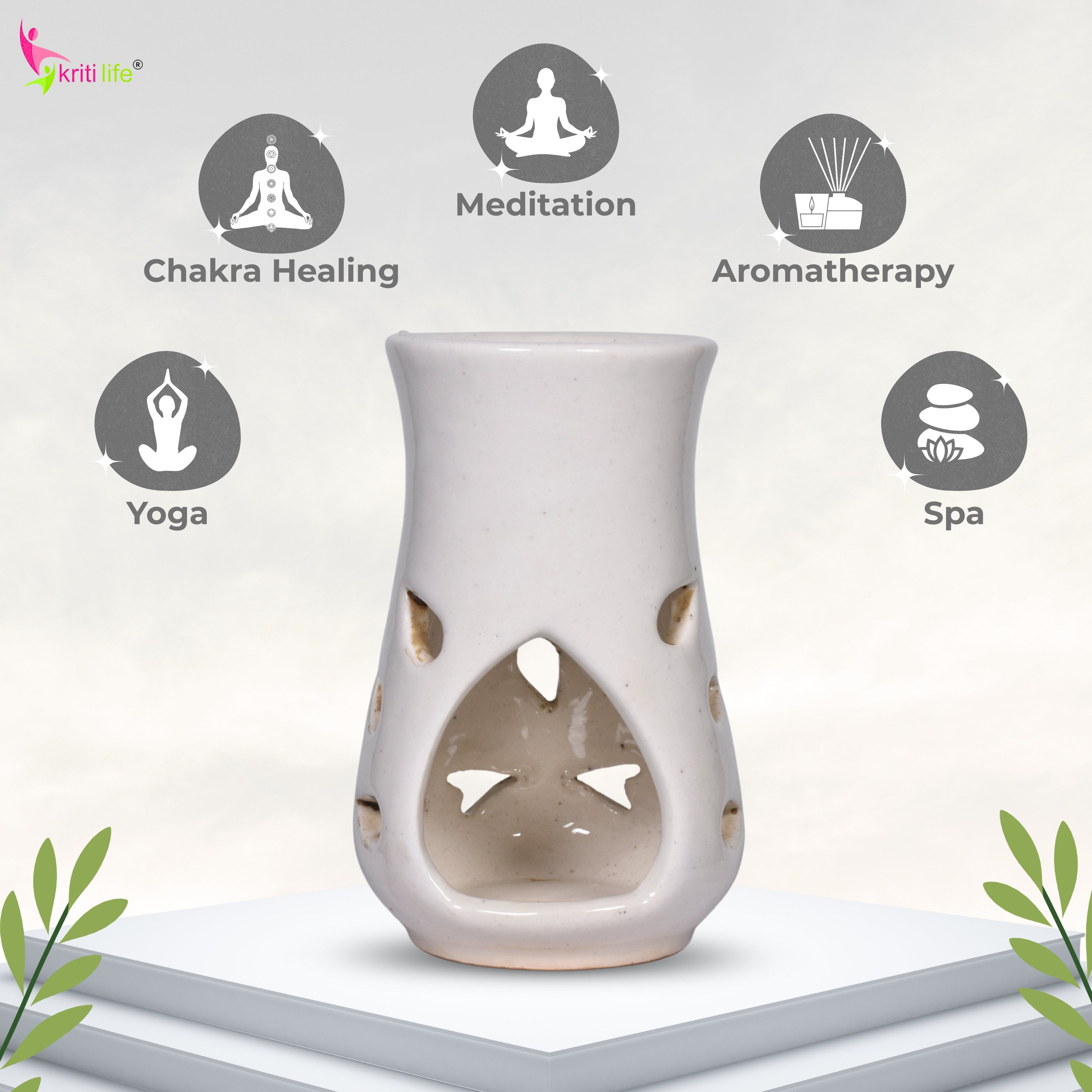 White Ceramic Aroma Oil Burner | Elegant Fragrance Diffuser with Tealight Holder- 5 inches