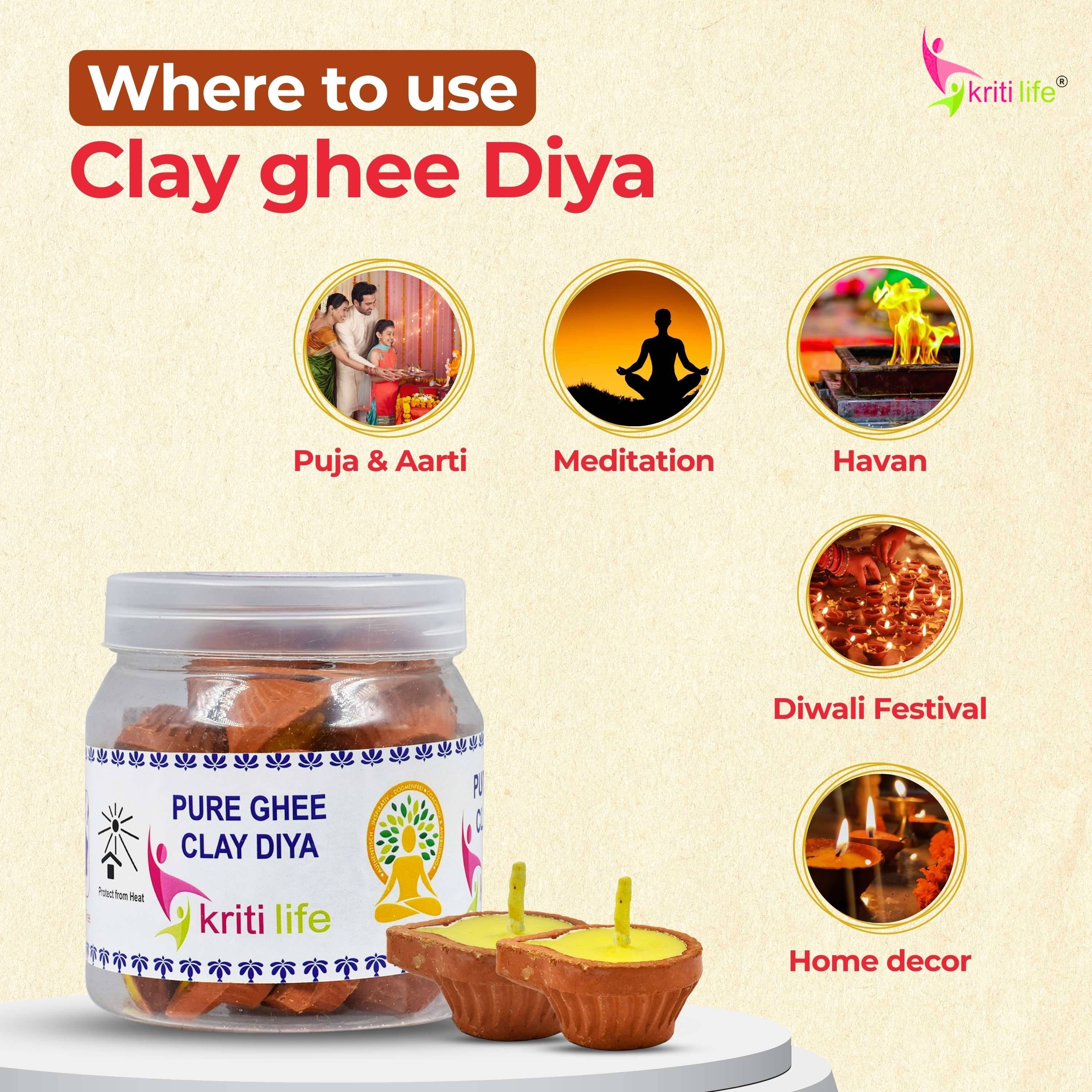 Kriti Life Ghee Jyot Clay Diyas 21 Pcs Ideal for Puja &amp; Festivals