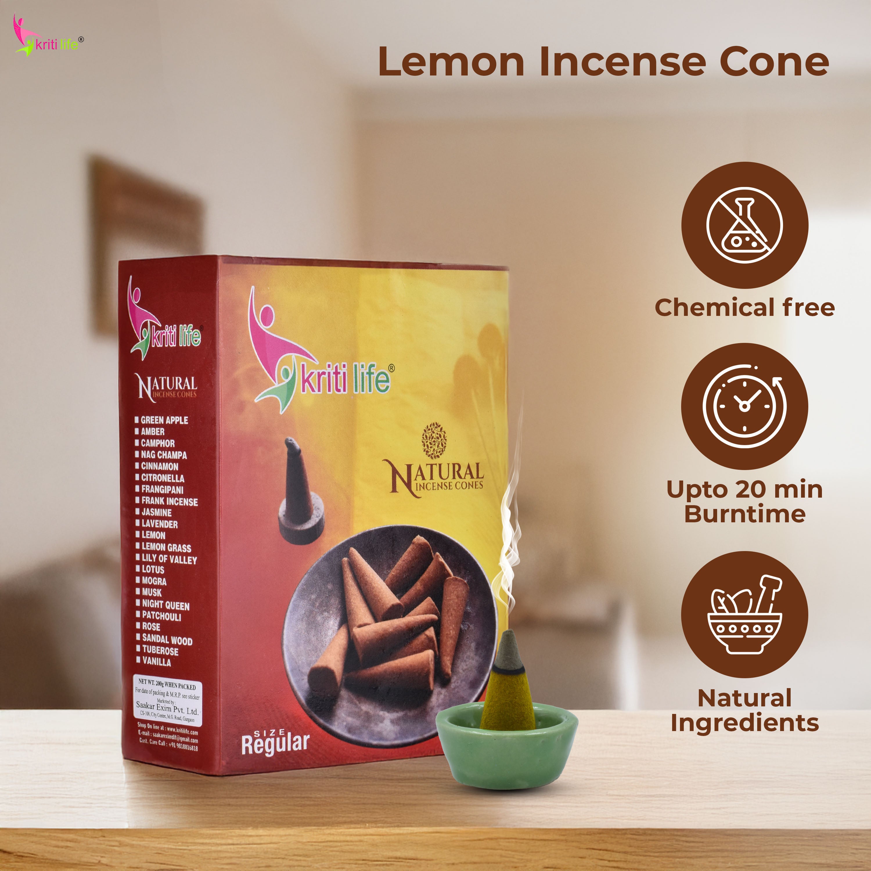 Incense Cone - Lemon 150 Pcs Burn Time 20 Minutes
