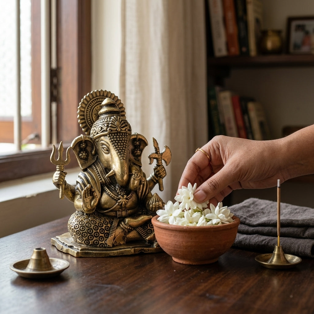 Antique Brass Lord Ganesha Idol with Trishul & Axe | Ganpati Murti