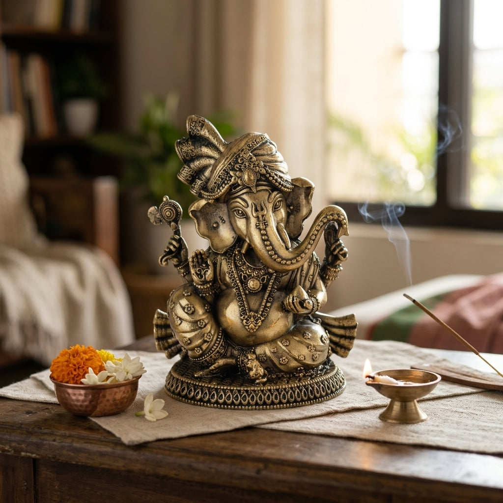 Antique Brass Lord Ganesha Idol Sitting | Ganpati Murti for Pooja