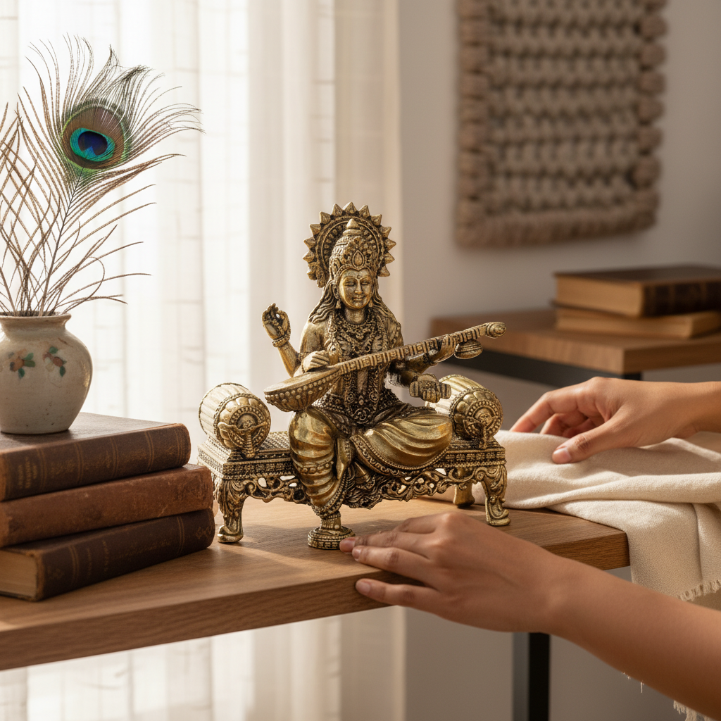 Fine Brass Saraswati Mata Idol with Veena – Decorative Showpiece