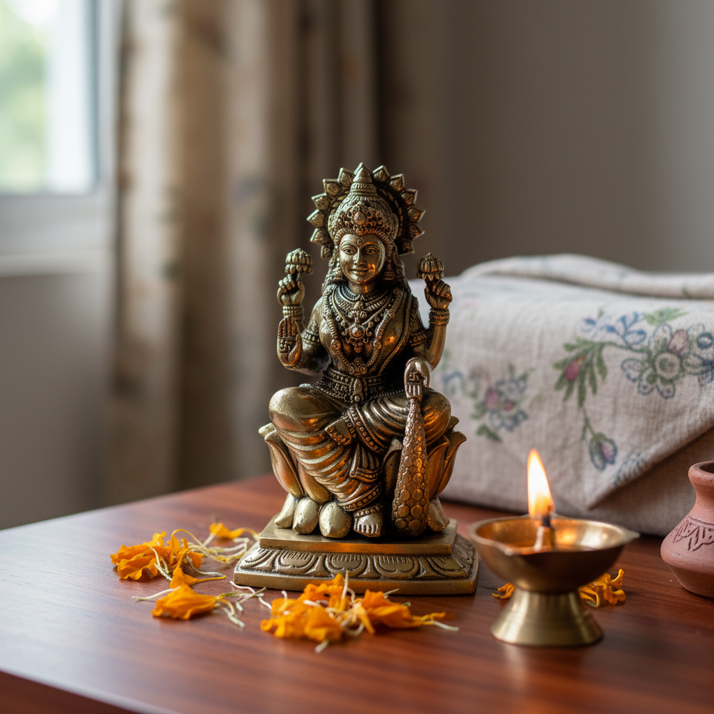 Antique Brass Maa Lakshmi Idol | Fine Brass Laxmi Murti