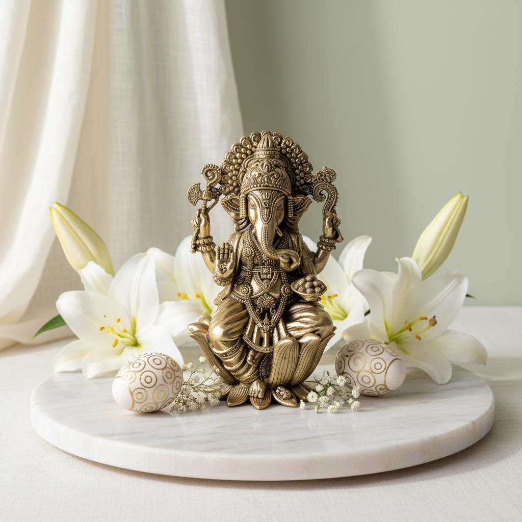 Antique Brass Lord Ganesha Idol – Fine Brass Ganpati Murti