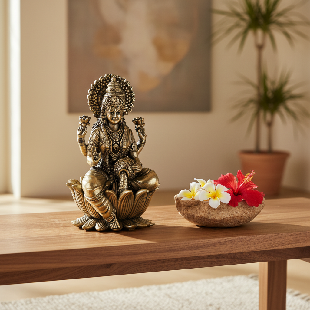 Antique Brass Lakshmi Idol – Maa Laxmi Murti with Coin Flow