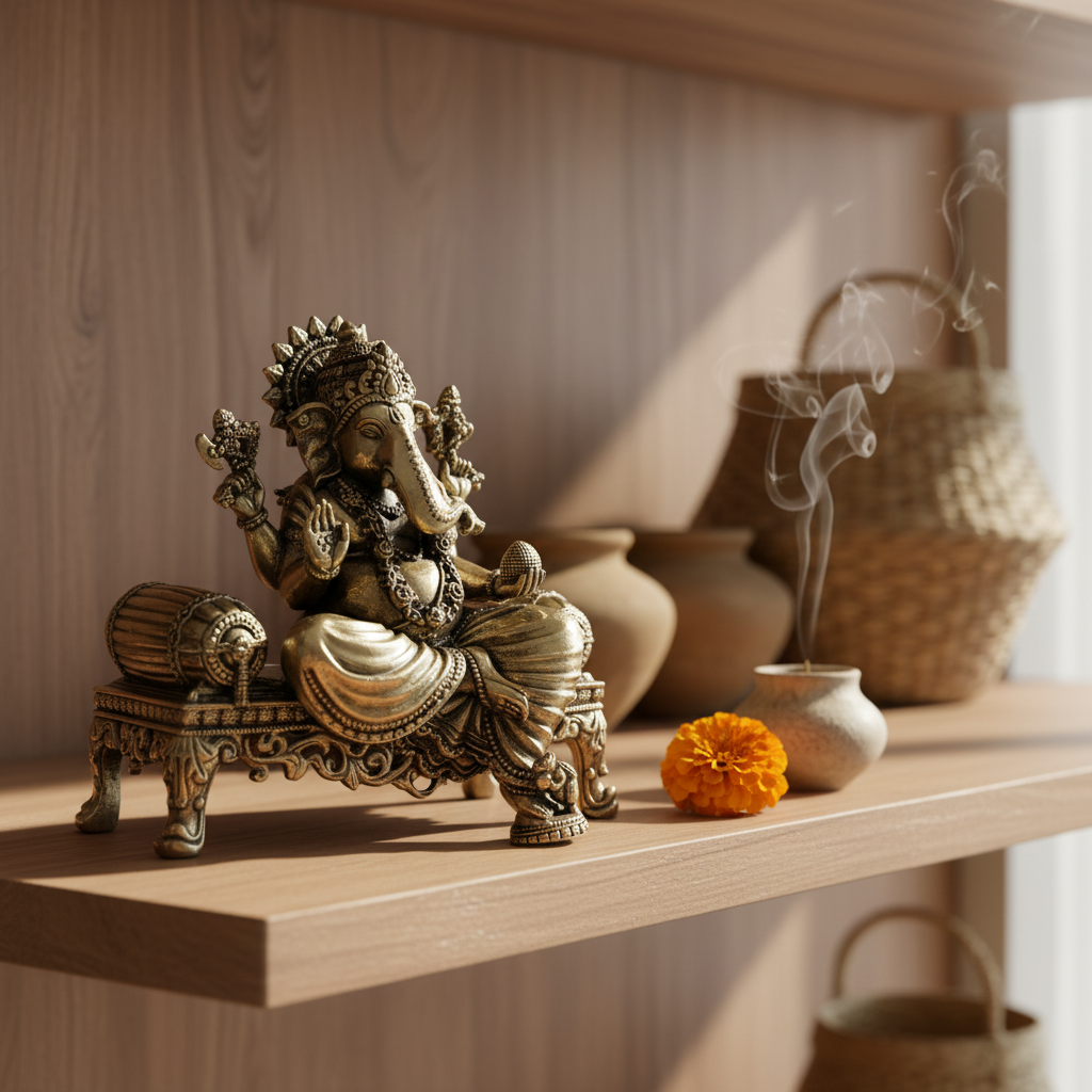 Antique Brass Lord Ganesha Idol Sitting on Royal Sofa | Fine Brass Ganpati Murti