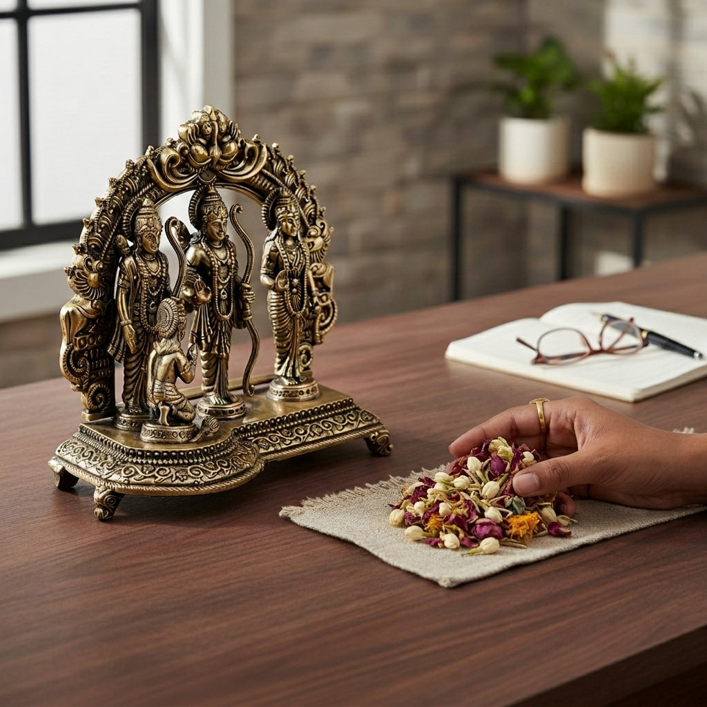 Fine Brass Ram Darbar Idol with Hanuman ji – Medium Size