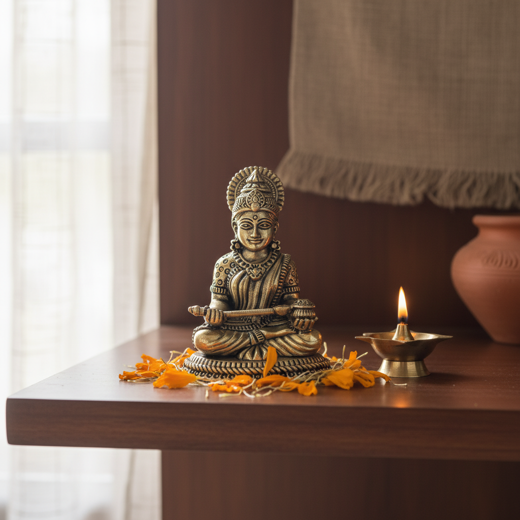Antique Brass Saraswati Idol with Veena – Fine Brass Murti for Home