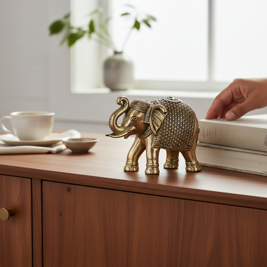 Antique Brass Elephant Idol – Mini Feng Shui & Home Decor Showpiece