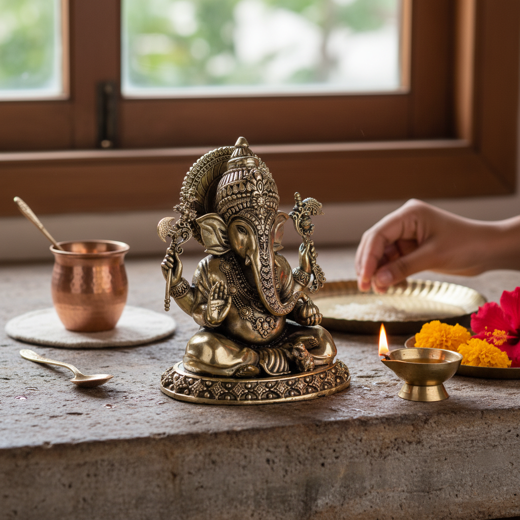 Antique Brass Lord Ganesha Idol – Blessing Pose Statue