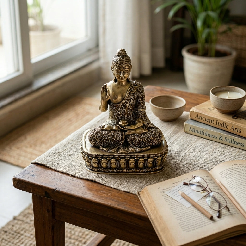 Antique Brass Meditating Buddha Idol – Peace & Mindfulness Statue