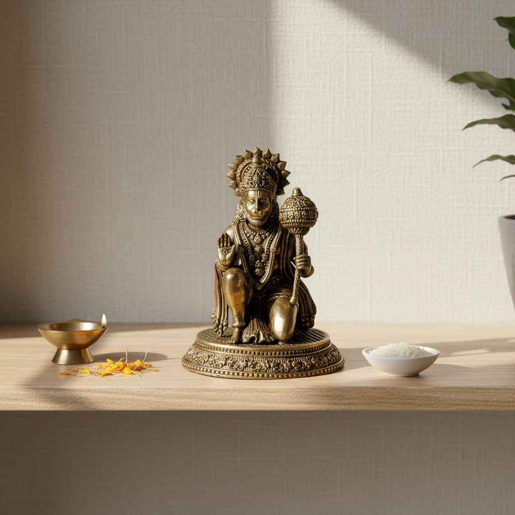 Fine Brass Hanuman Idol with Gada – Medium Size