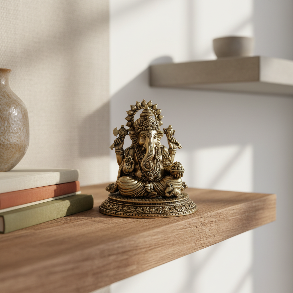 Mini Antique Brass Ganesha Idol – Ganpati Murti for Pooja & Décor