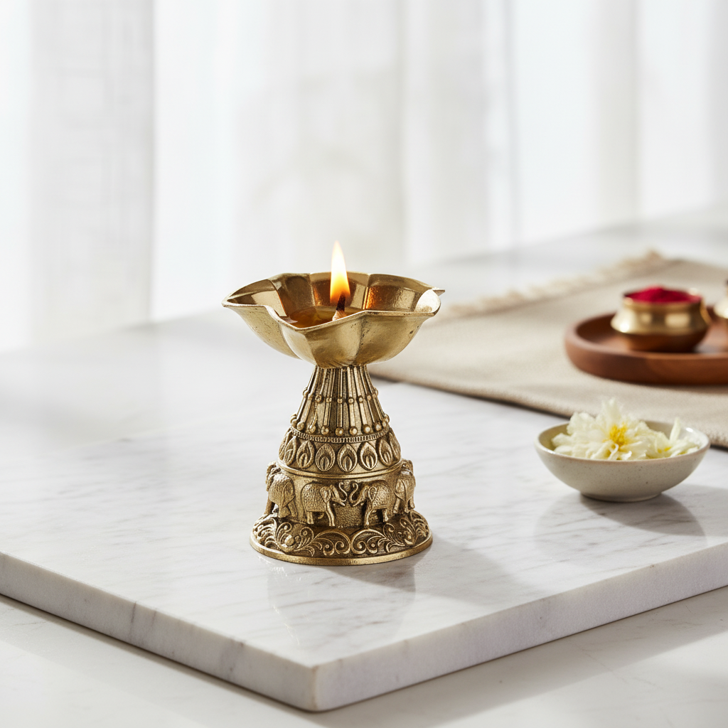 Fine Brass Designer Diya – Decorative Pooja Oil Lamp