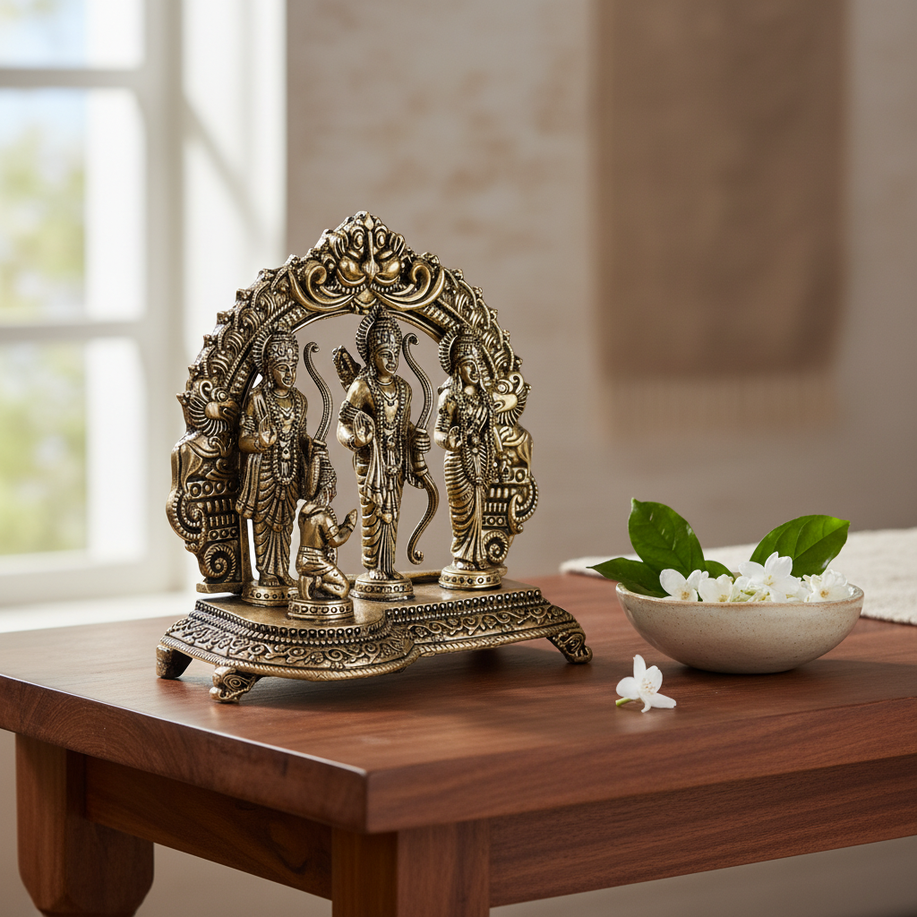 Antique Brass Ram Darbar Idol with Hanuman – Fine Brass Murti