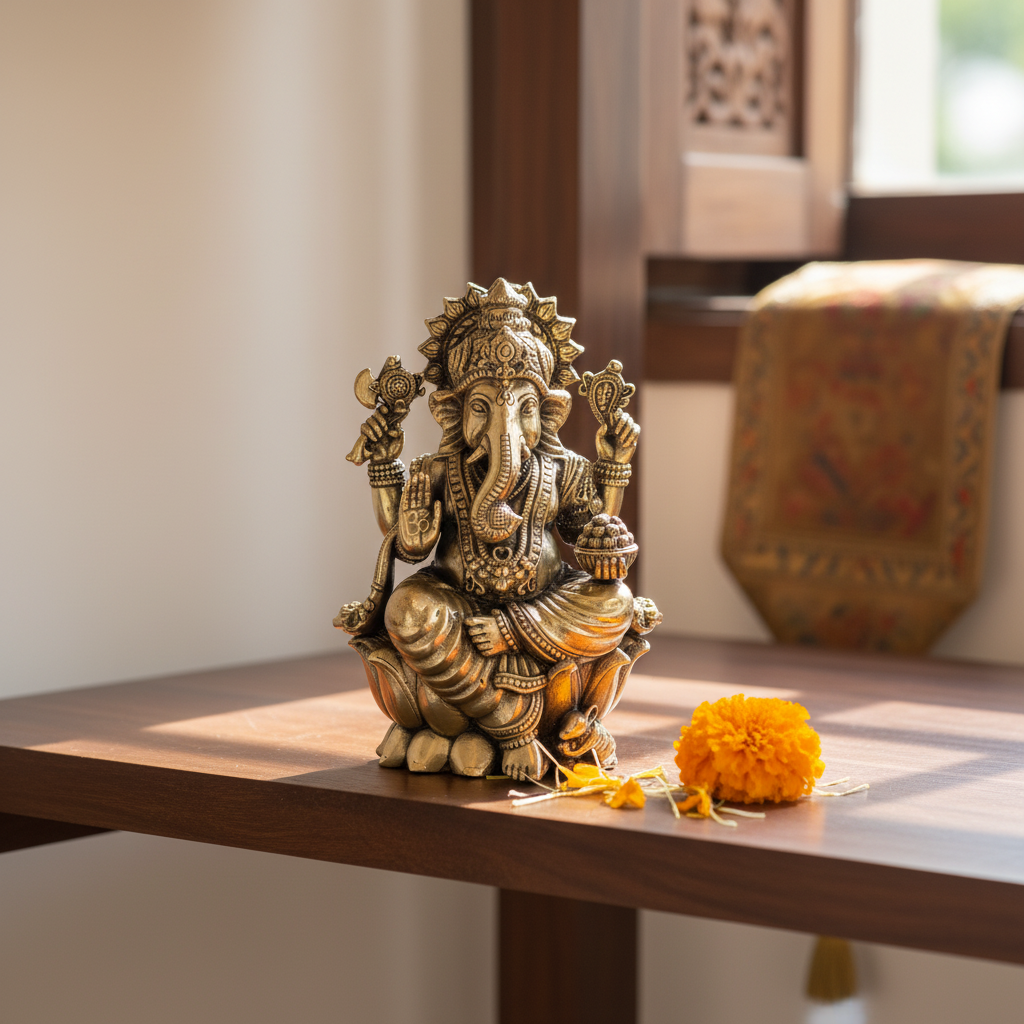 Antique Brass Lord Ganesha Idol | Fine Brass Ganpati Murti