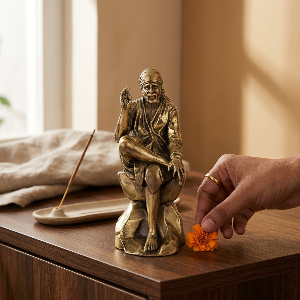 Antique Brass Shirdi Sai Baba Idol | Fine Brass Sai Baba Murti in Blessing Pose