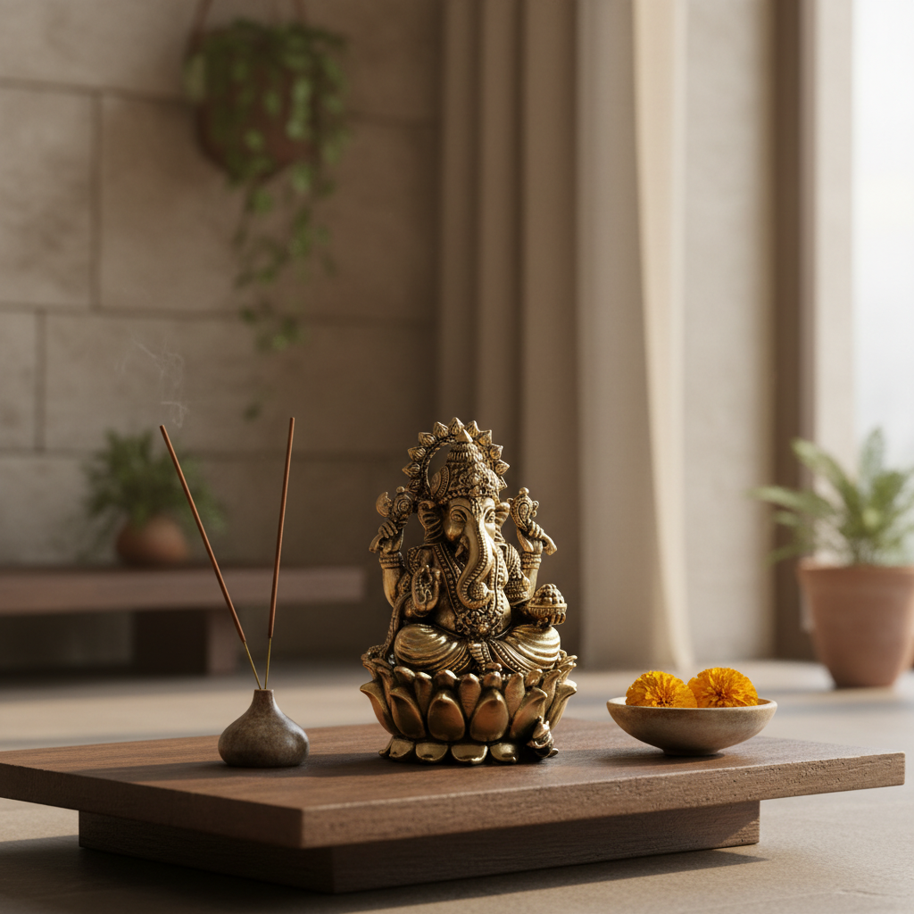Mini Antique Brass Ganesha Idol – Ganpati Murti for Pooja & Décor