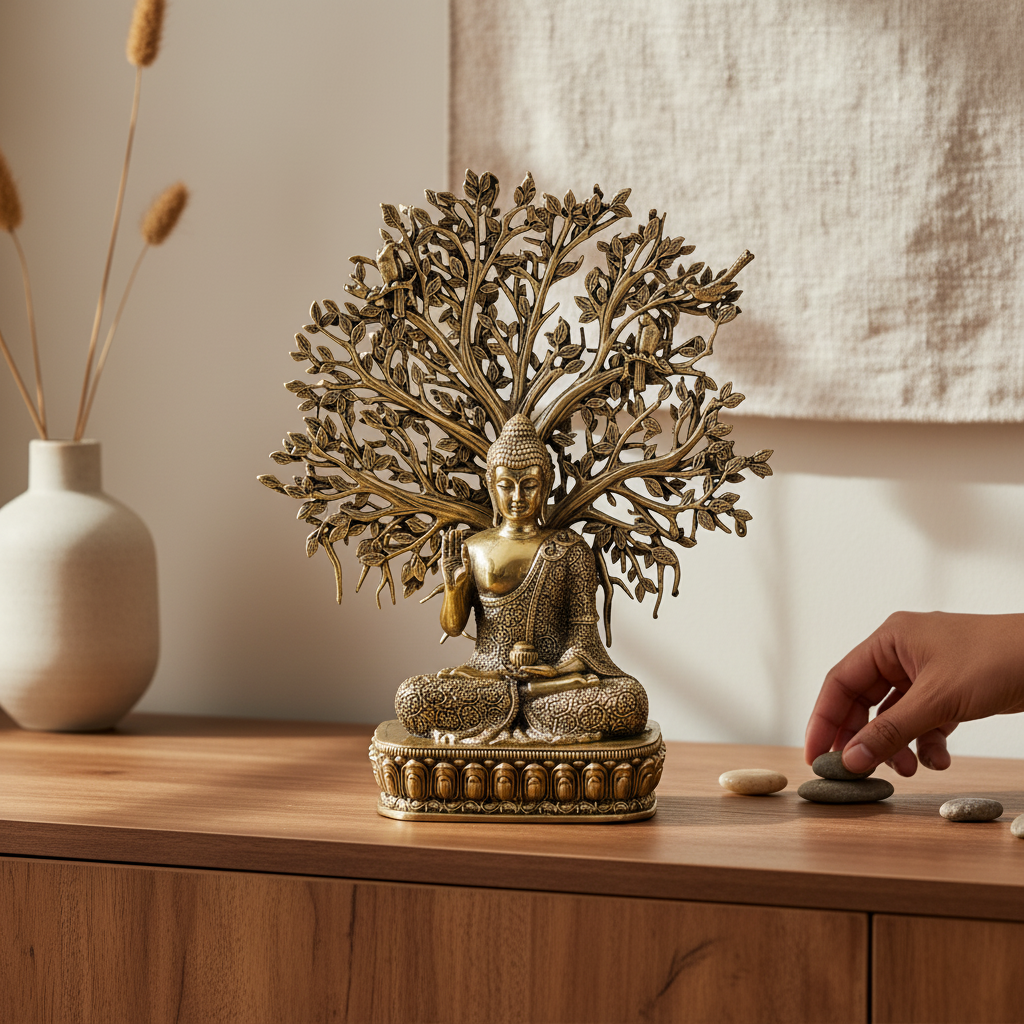 Fine Brass Buddha Tree Statue – Medium Size