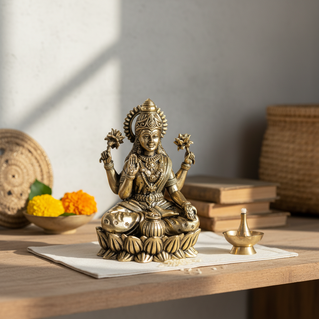 Antique Brass Lakshmi Idol – Small Maa Laxmi Murti