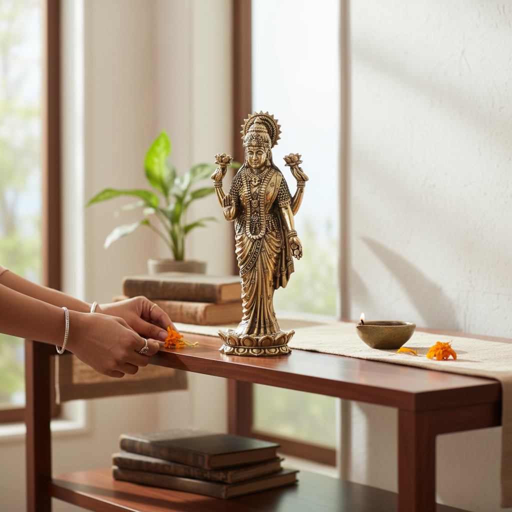 Fine Brass Goddess Lakshmi Idol – Medium Size