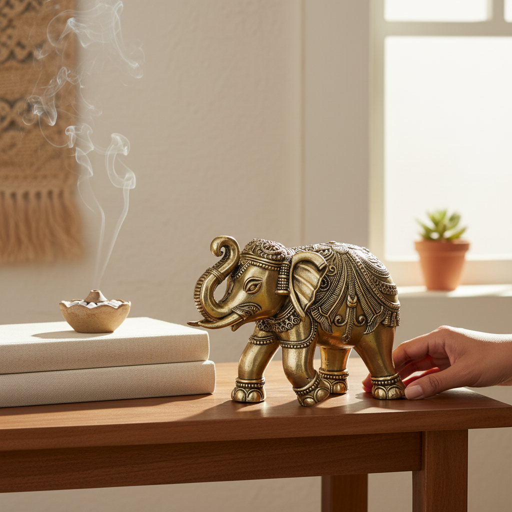 Antique Brass Elephant Idol | Lucky Elephant Statue for Wealth