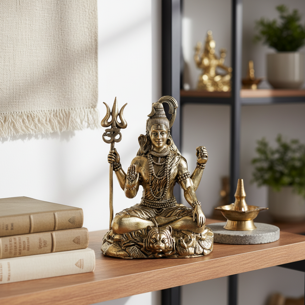 Antique Brass Lord Shiva Idol | Fine Brass Shiv Murti for Meditation, Peace