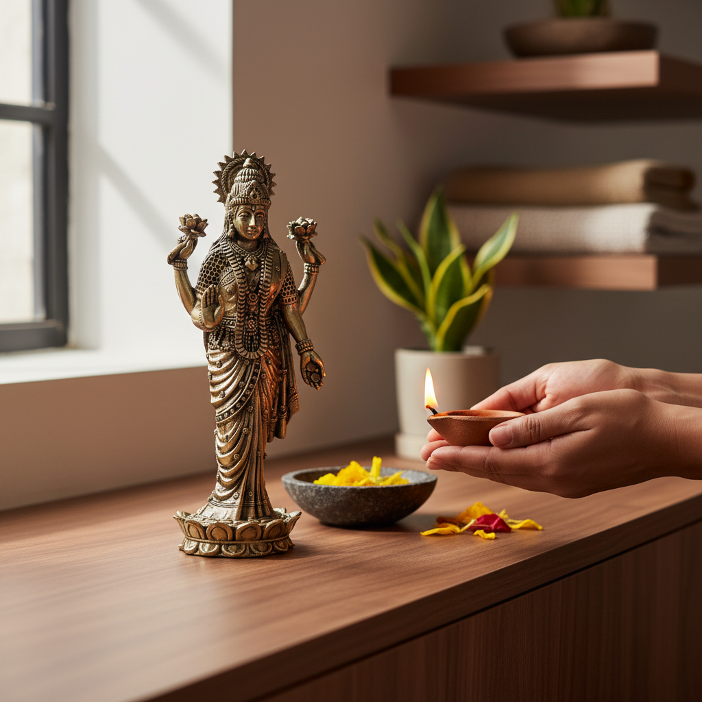 Fine Brass Maa Lakshmi Idol – Decorative Spiritual Showpiece