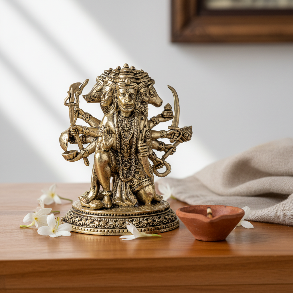 Antique Brass Panchmukhi Hanuman Idol | Fine Brass Hanuman Murti