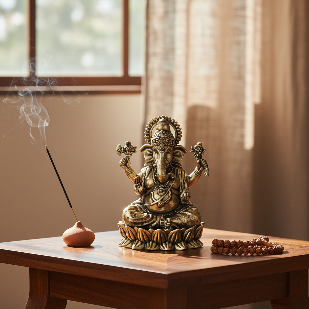 Antique Brass Ganesha Idol – Small Sitting Ganpati Murti