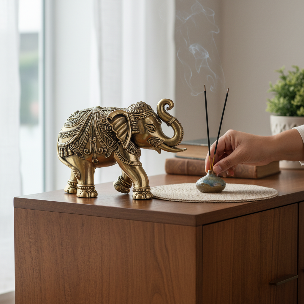 Antique Brass Elephant Idol | Fine Brass Lucky Elephant Statue