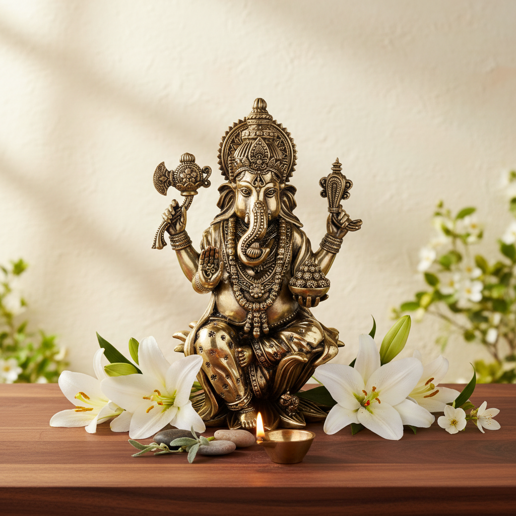 Antique Brass Lord Ganesha Idol – Fine Brass Ganpati Murti