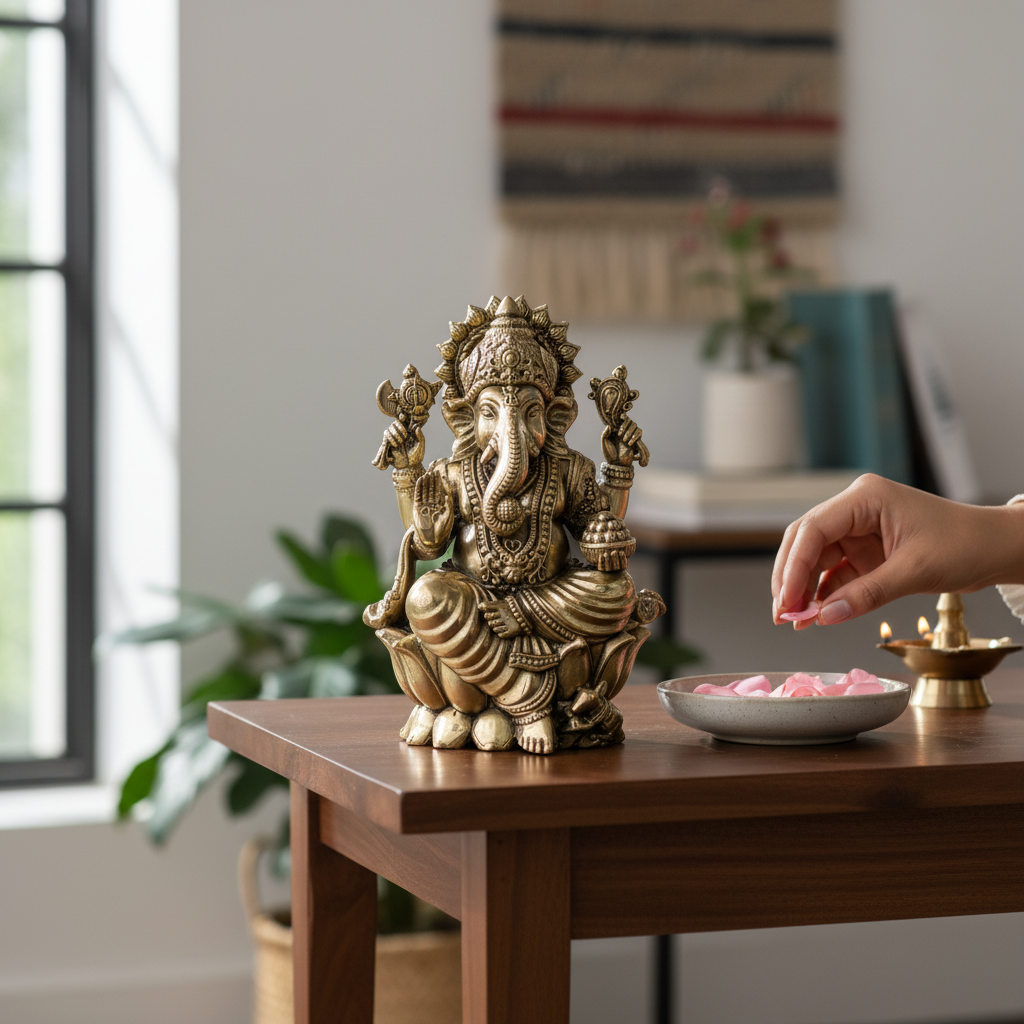 Antique Brass Lord Ganesha Idol – Ganpati Murti for Pooja