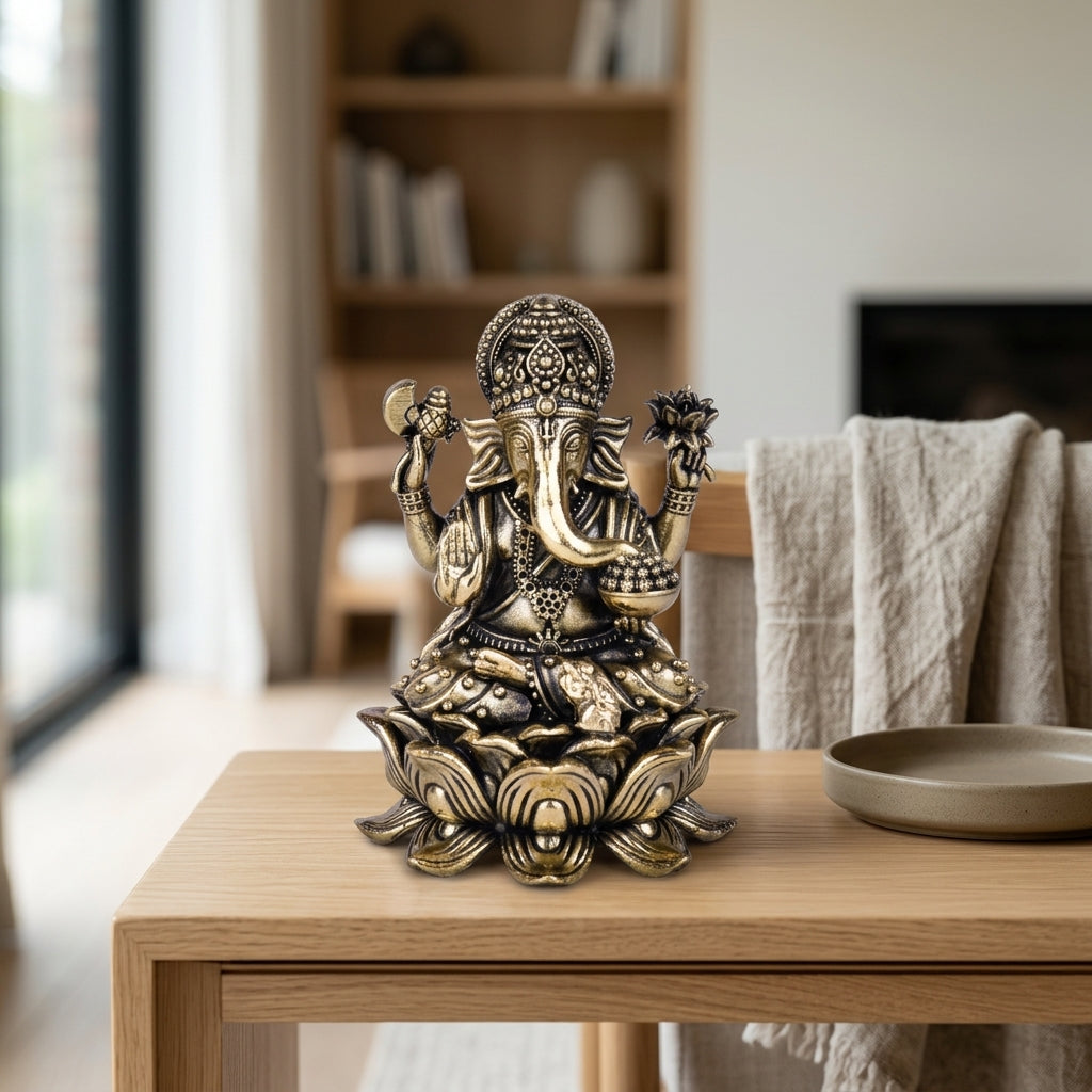 Antique Brass Ganesh Idol – Premium Lotus Base Showpiece