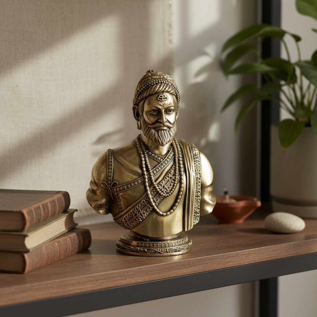 Fine Brass Chhatrapati Shivaji Maharaj Bust Statue