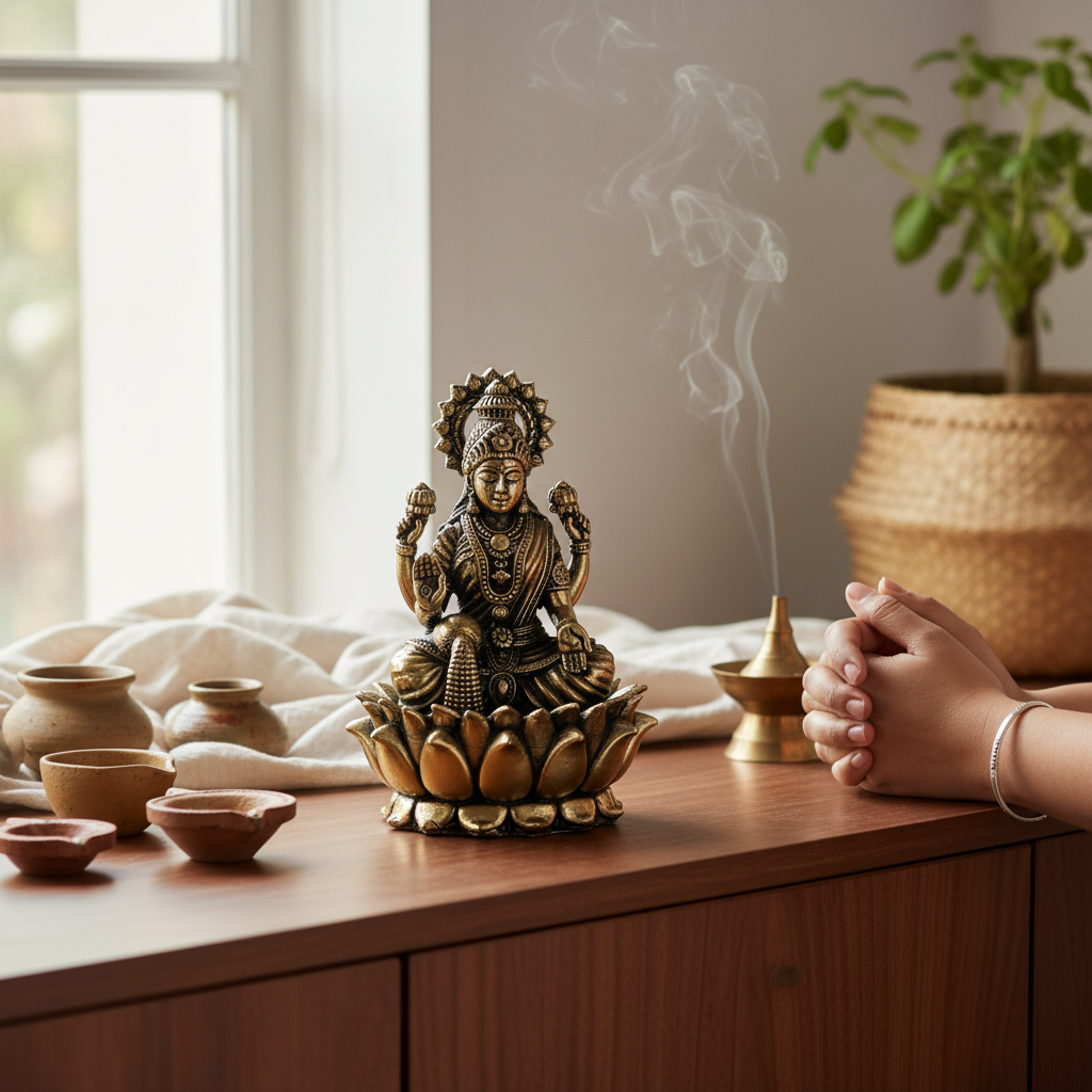 Mini Antique Brass Lakshmi Idol – Maa Laxmi Murti for Pooja & Décor