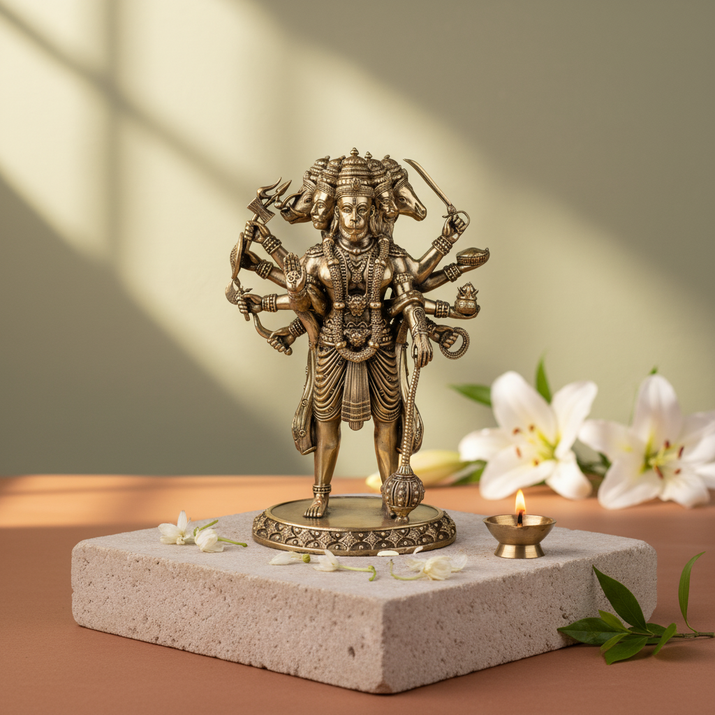 Antique Brass Panchmukhi Hanuman Idol – Fine Brass Hanuman Statue