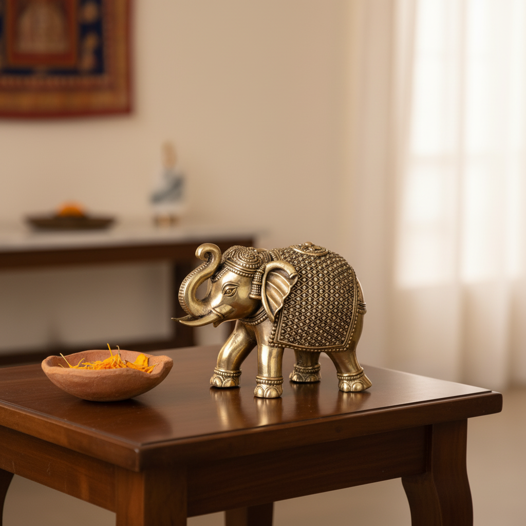 Antique Brass Elephant Idol – Premium Lucky Showpiece