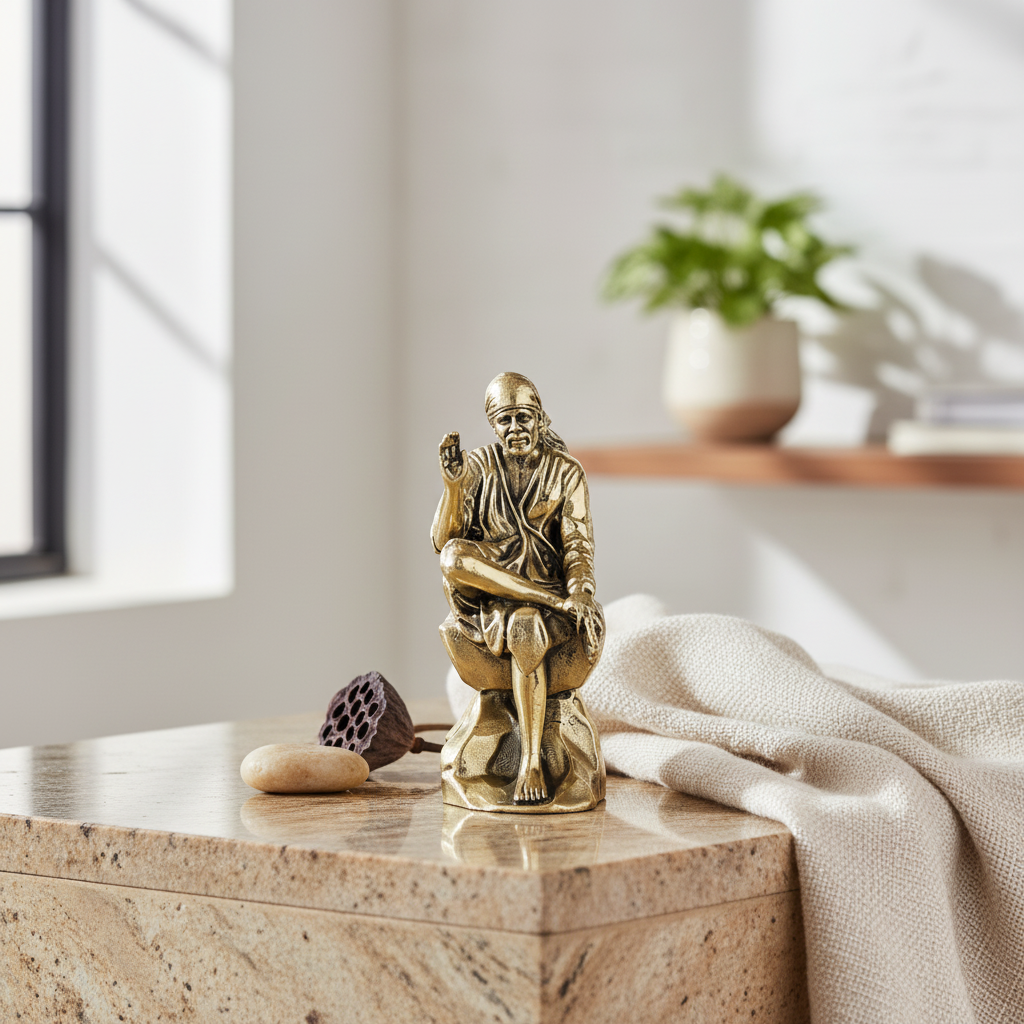 Fine Brass Shirdi Sai Baba Idol for Home Temple & Décor – Small Size