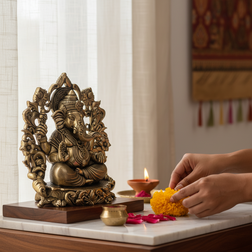 Antique Brass Lord Ganesha Idol with Decorative Frame