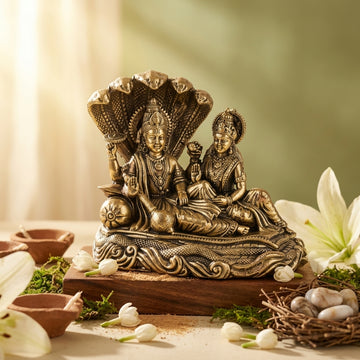 Antique Brass Laxmi Narayan Idol – Vishnu Lakshmi Murti on Sheshnaag