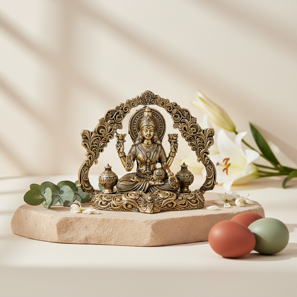 Antique Brass Goddess Lakshmi Idol with Decorative Arch