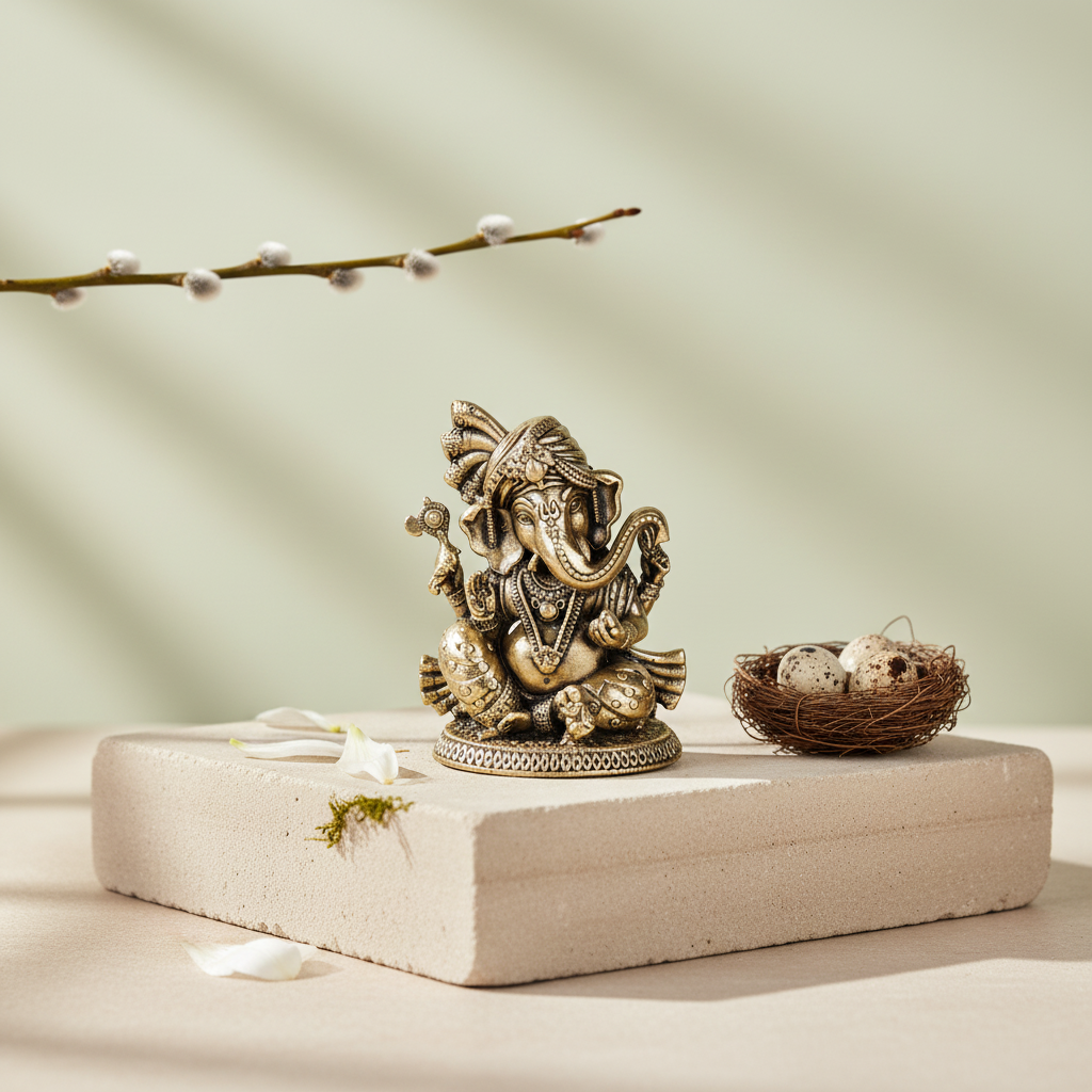 Mini Antique Brass Ganesh Idol – Small Ganpati Murti